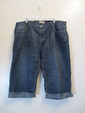 Vigold Womens Sz 23/24 Capri Denim Jeans Dark Wash Roll Tab Stretch Casual